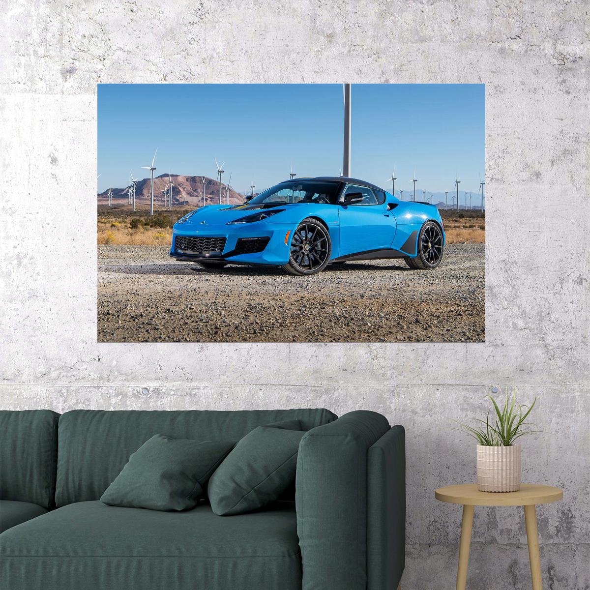Lotus Evora Gt Blue Sport Car Windmills Poster Wall Art Print Home Wall Decor - xonomax