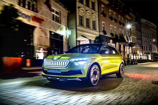 Skoda Vision X Yellow Suv Street Driving Poster Wall Art Print Home Wall Decor - xonomax