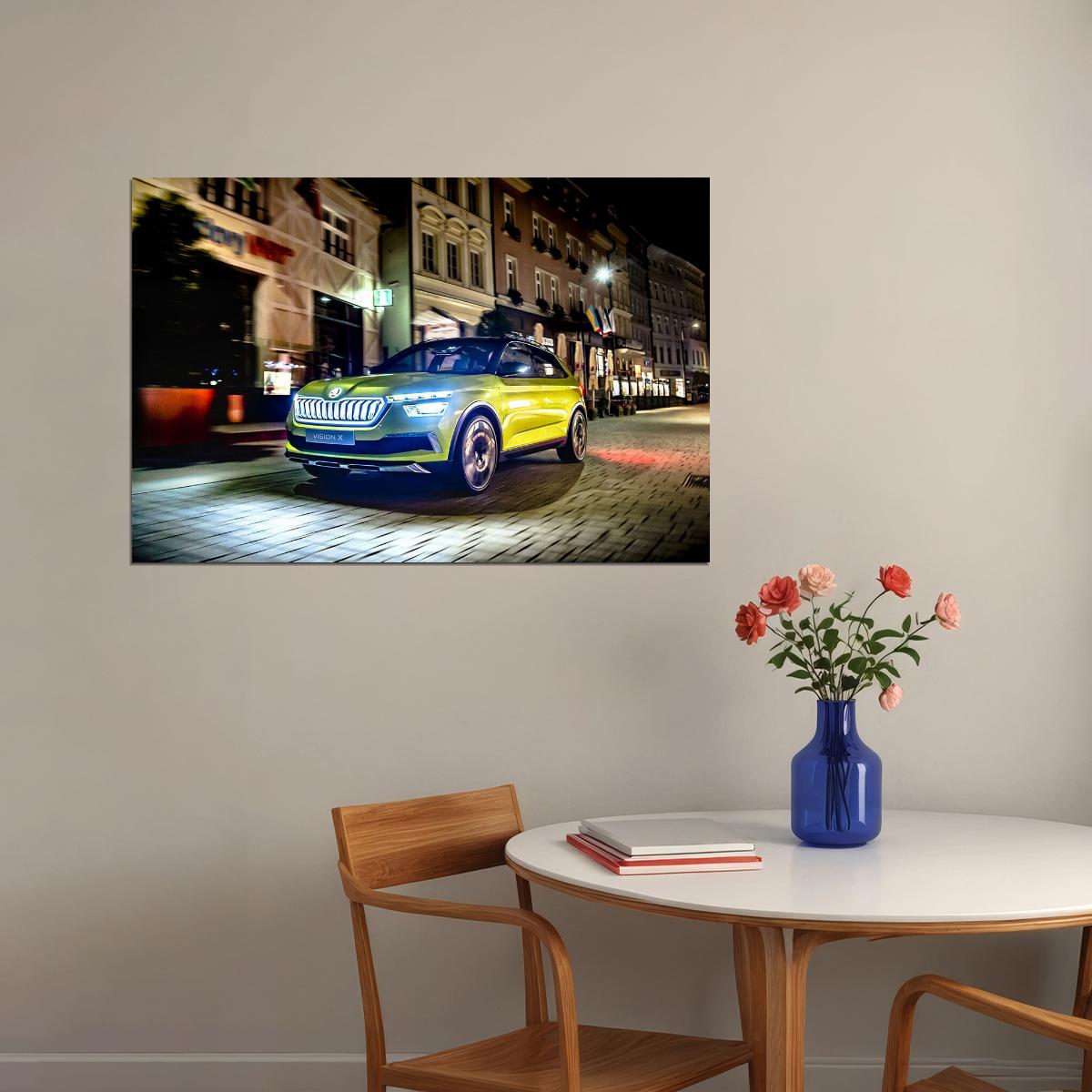 Skoda Vision X Yellow Suv Street Driving Poster Wall Art Print Home Wall Decor - xonomax