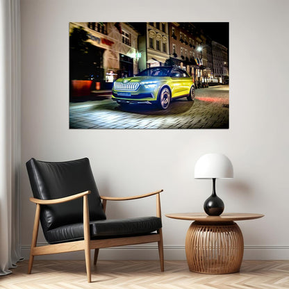 Skoda Vision X Yellow Suv Street Driving Poster Wall Art Print Home Wall Decor - xonomax
