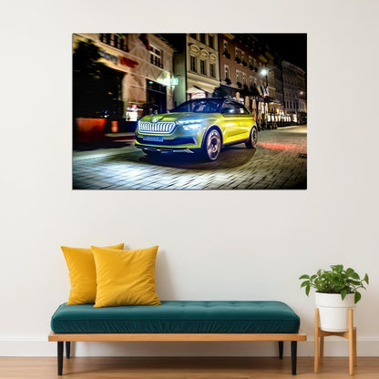 Skoda Vision X Yellow Suv Street Driving Poster Wall Art Print Home Wall Decor - xonomax