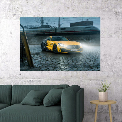 Mercedes Benz Amg Gtr Yellow Car Railway Train Poster Wall Art Print Home Wall Decor - xonomax