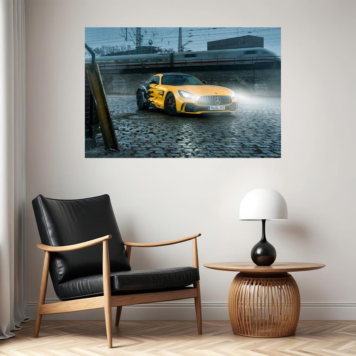 Mercedes Benz Amg Gtr Yellow Car Railway Train Poster Wall Art Print Home Wall Decor - xonomax