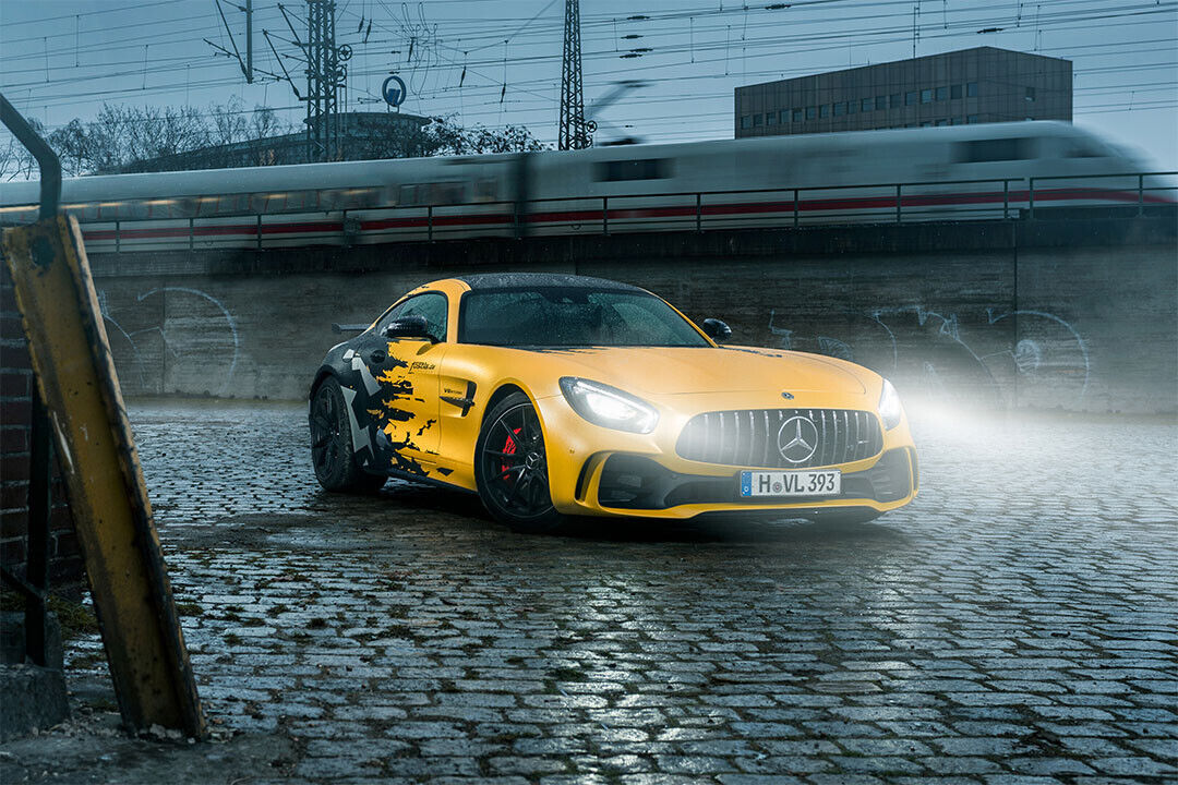 Mercedes Benz Amg Gtr Yellow Car Railway Train Poster Wall Art Print Home Wall Decor - xonomax