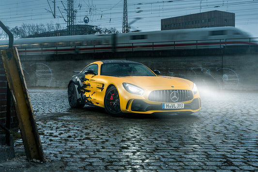 Mercedes Benz Amg Gtr Yellow Car Railway Train Poster Wall Art Print Home Wall Decor - xonomax