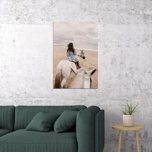 Down By The Sea Lady With Horse Nature Photo Poster Wall Art Print Home Wall Decor - xonomax