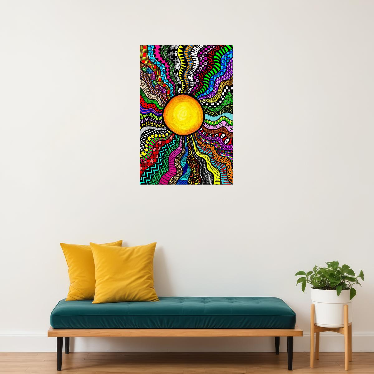 Psychedelic Sleeping Sun Color Figure Poster Wall Art Print Home Wall Decor - xonomax