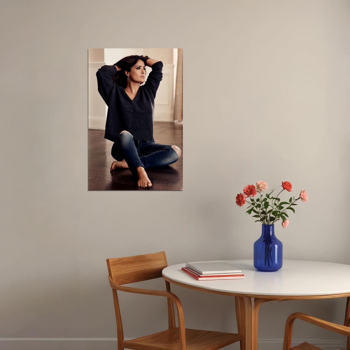 Actress Salma Hayek Sitting Artist Producer Poster Wall Art Print Home Wall Decor - xonomax
