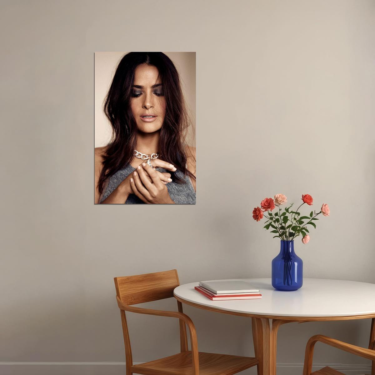 Actress Salma Hayek Black Low Cut Dress Poster Wall Art Print Home Wall Decor - xonomax