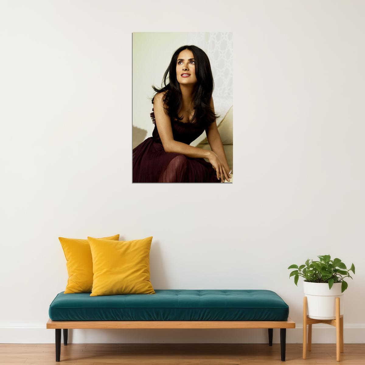 Actress Salma Hayek In Low Cut Dress Artist Poster Wall Art Print Home Wall Decor - xonomax