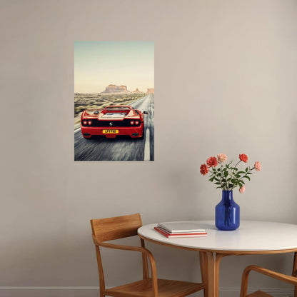 Cars Red Ferrari Landscape Land Vehicle Poster Wall Art Print Home Wall Decor - xonomax
