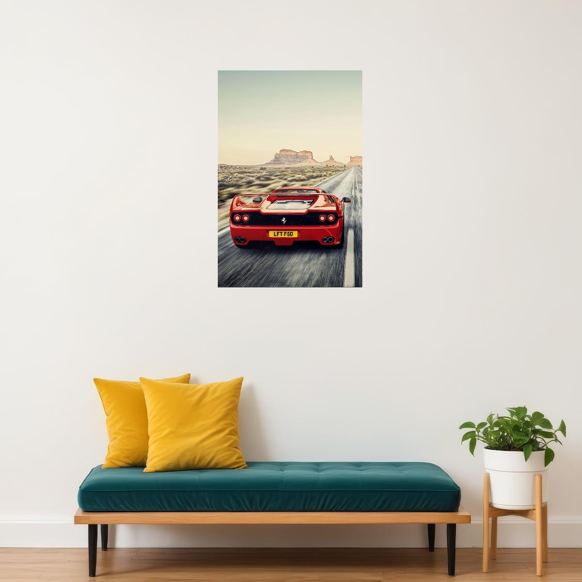 Cars Red Ferrari Landscape Land Vehicle Poster Wall Art Print Home Wall Decor - xonomax