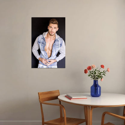 Denim Hooded Cardigan Sexy Male Model Fashion Poster Wall Art Print Home Wall Decor - xonomax