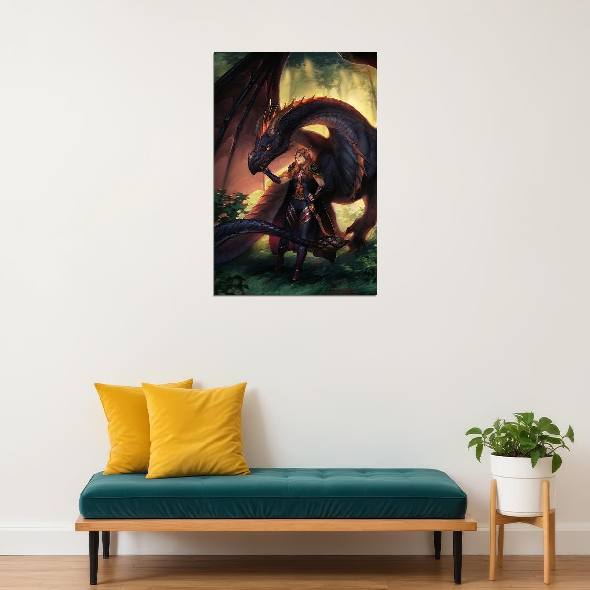 Dragon Mountain And Girl Fantasy Landscape Picture Poster Wall Art Print Home Wall Decor - xonomax