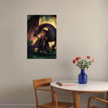 Dragon Mountain And Girl Fantasy Landscape Picture Poster Wall Art Print Home Wall Decor - xonomax
