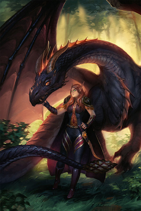 Dragon Mountain And Girl Fantasy Landscape Picture Poster Wall Art Print Home Wall Decor - xonomax