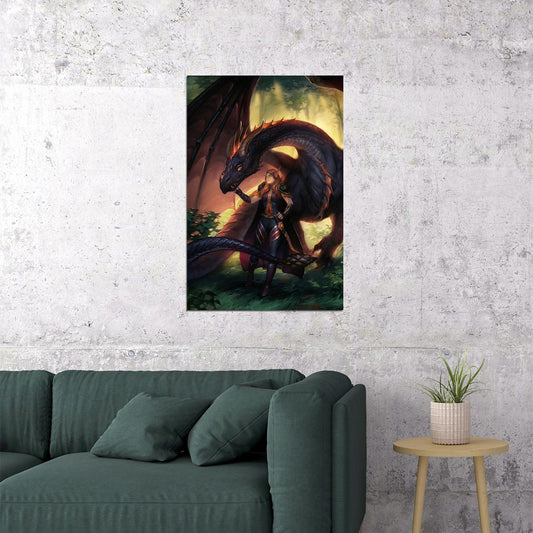 Dragon Mountain And Girl Fantasy Landscape Picture Poster Wall Art Print Home Wall Decor - xonomax