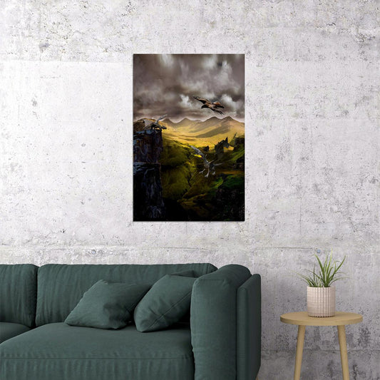 Dragon Mountain Fantasy Excitement Picture Poster Wall Art Print Home Wall Decor - xonomax