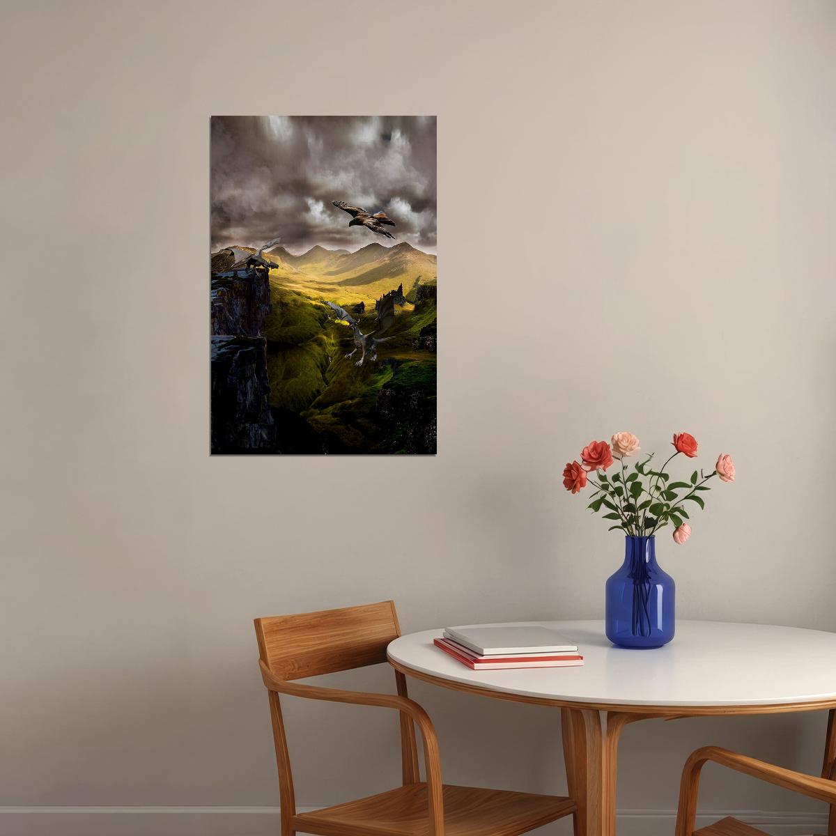 Dragon Mountain Fantasy Excitement Picture Poster Wall Art Print Home Wall Decor - xonomax