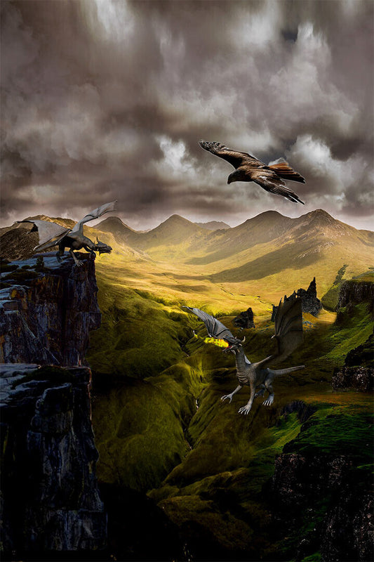 Dragon Mountain Fantasy Excitement Picture Poster Wall Art Print Home Wall Decor - xonomax