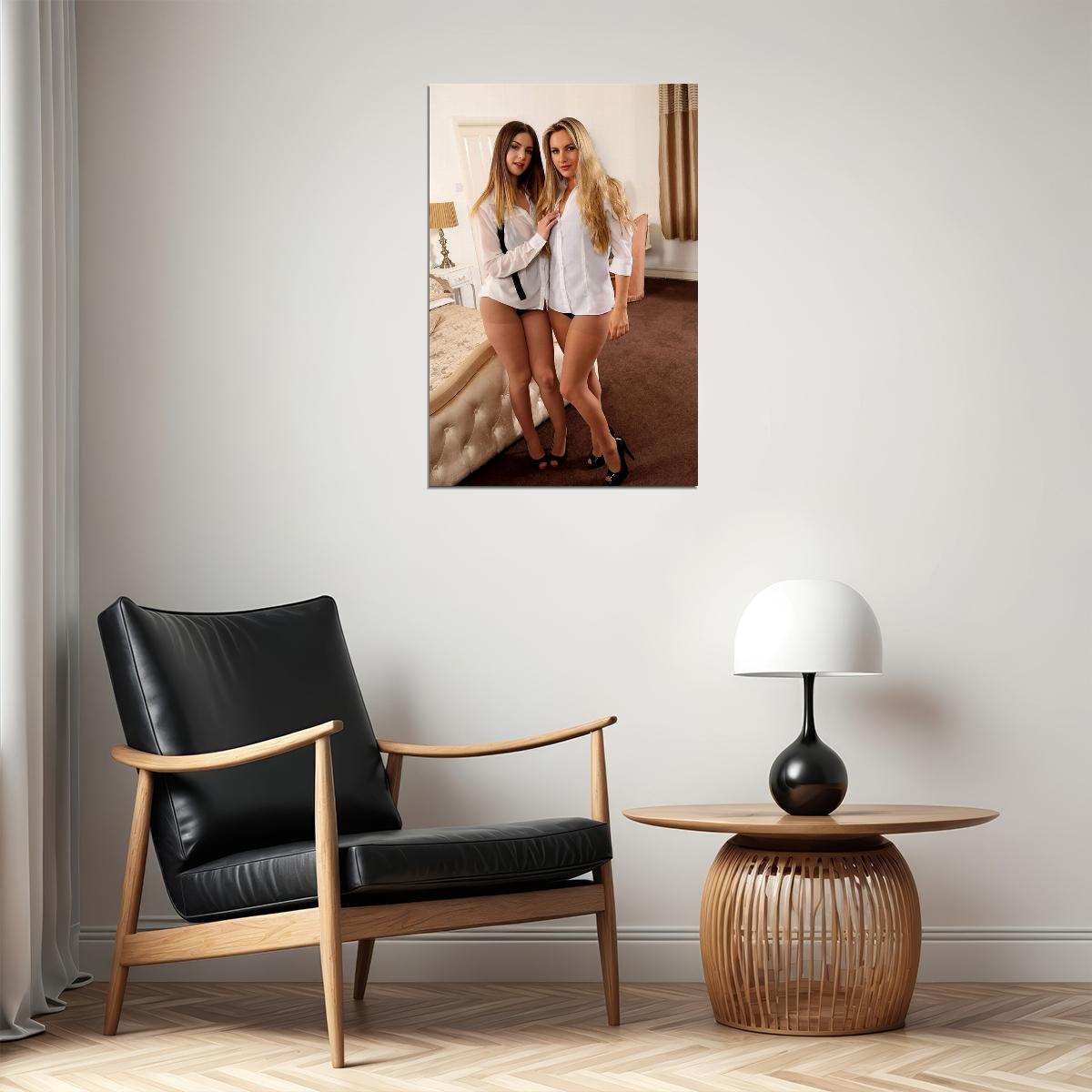 Make It A Double Two Sexy Females Models In Shirt Poster Wall Art Print Home Wall Decor - xonomax