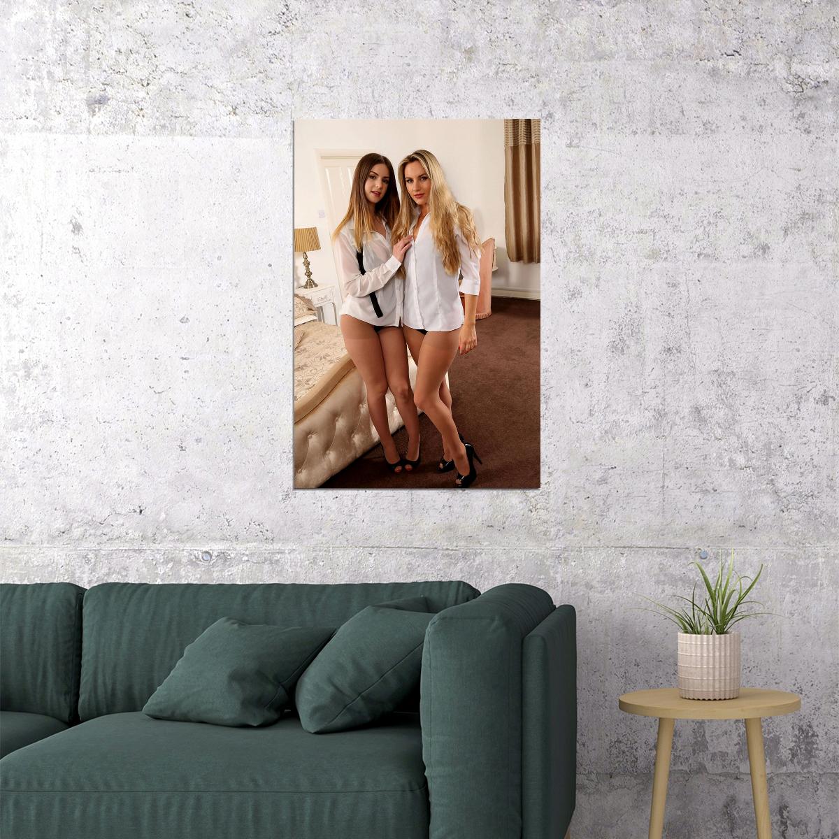 Make It A Double Two Sexy Females Models In Shirt Poster Wall Art Print Home Wall Decor - xonomax