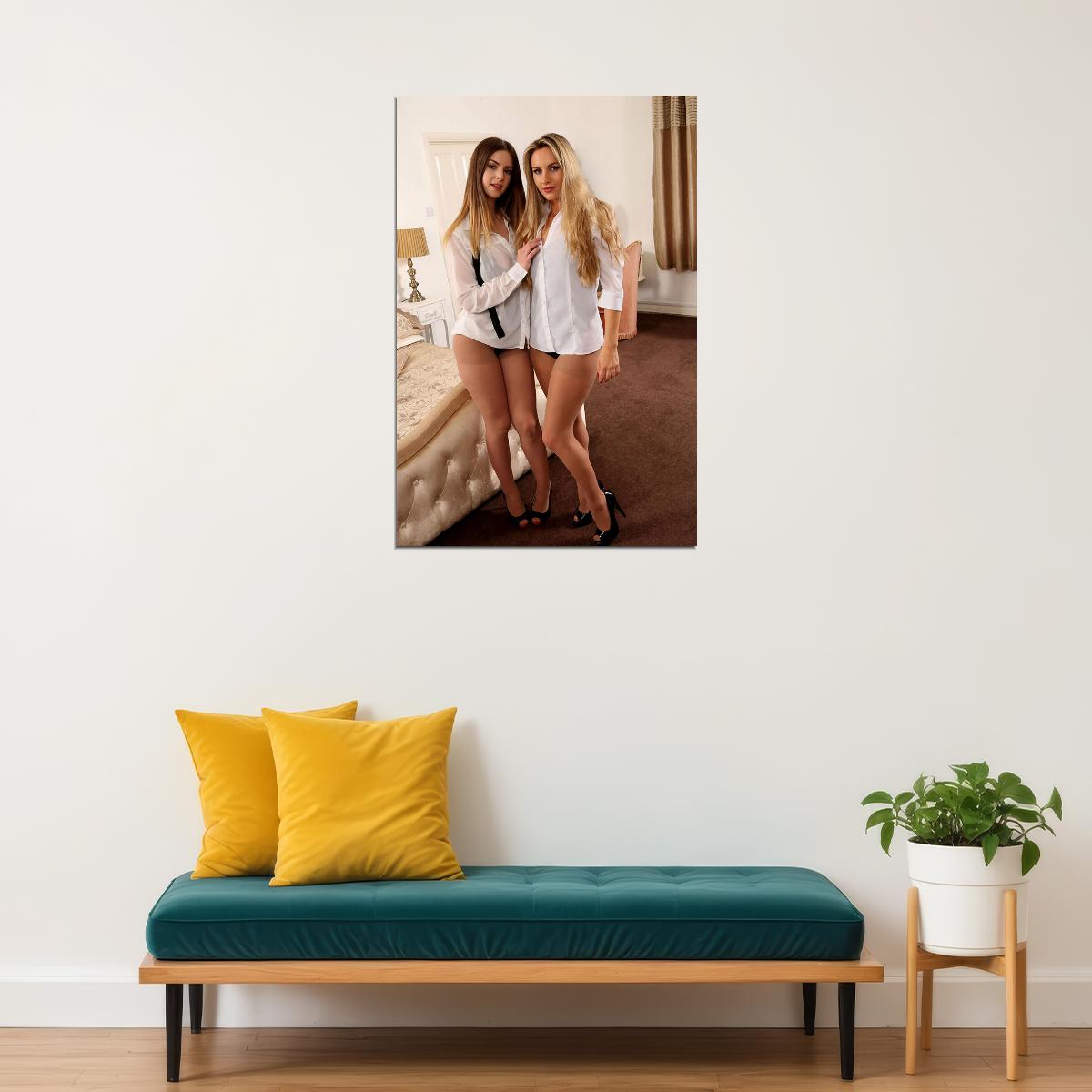 Make It A Double Two Sexy Females Models In Shirt Poster Wall Art Print Home Wall Decor - xonomax