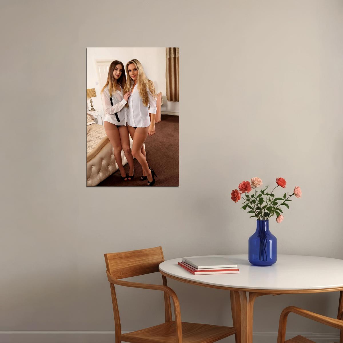 Make It A Double Two Sexy Females Models In Shirt Poster Wall Art Print Home Wall Decor - xonomax