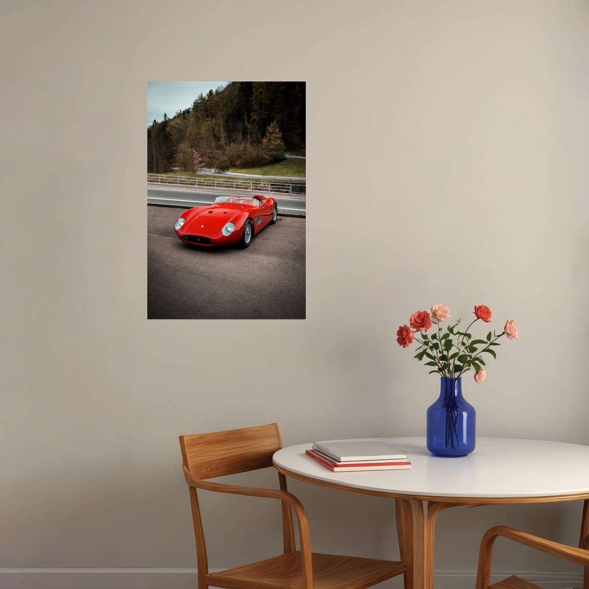 Cars Old Red Ferrari Land Vehicle Landscape Poster Wall Art Print Home Wall Decor - xonomax