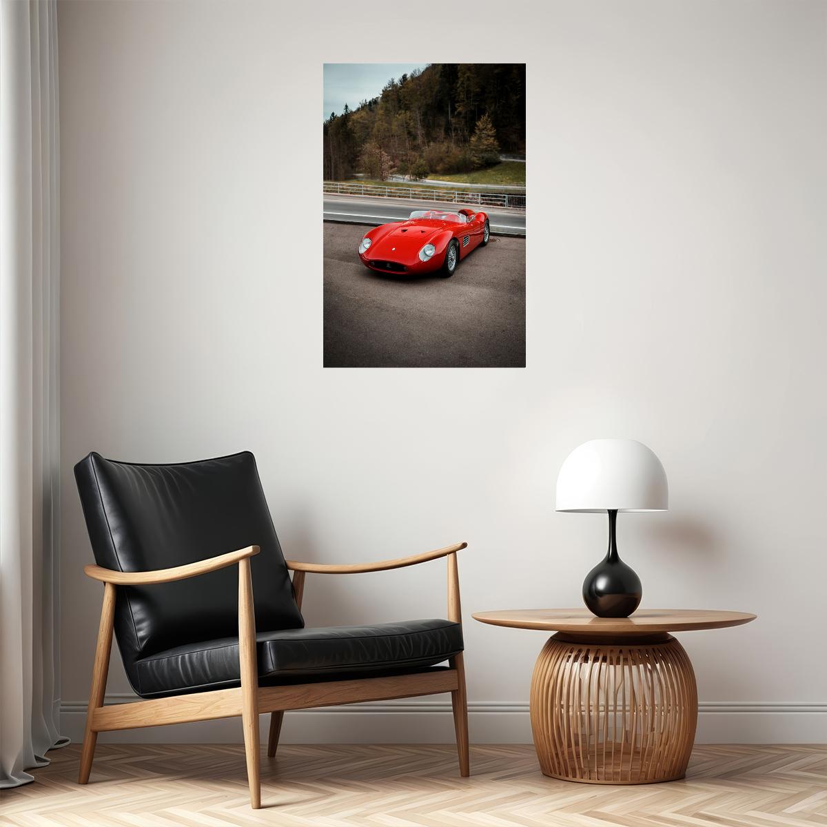 Cars Old Red Ferrari Land Vehicle Landscape Poster Wall Art Print Home Wall Decor - xonomax