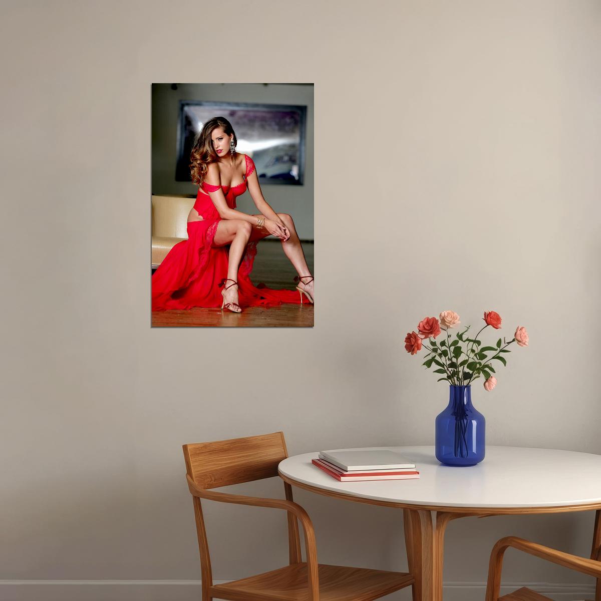 Red Hot Sexy Female Model With Dress Poster Wall Art Print Home Wall Decor - xonomax