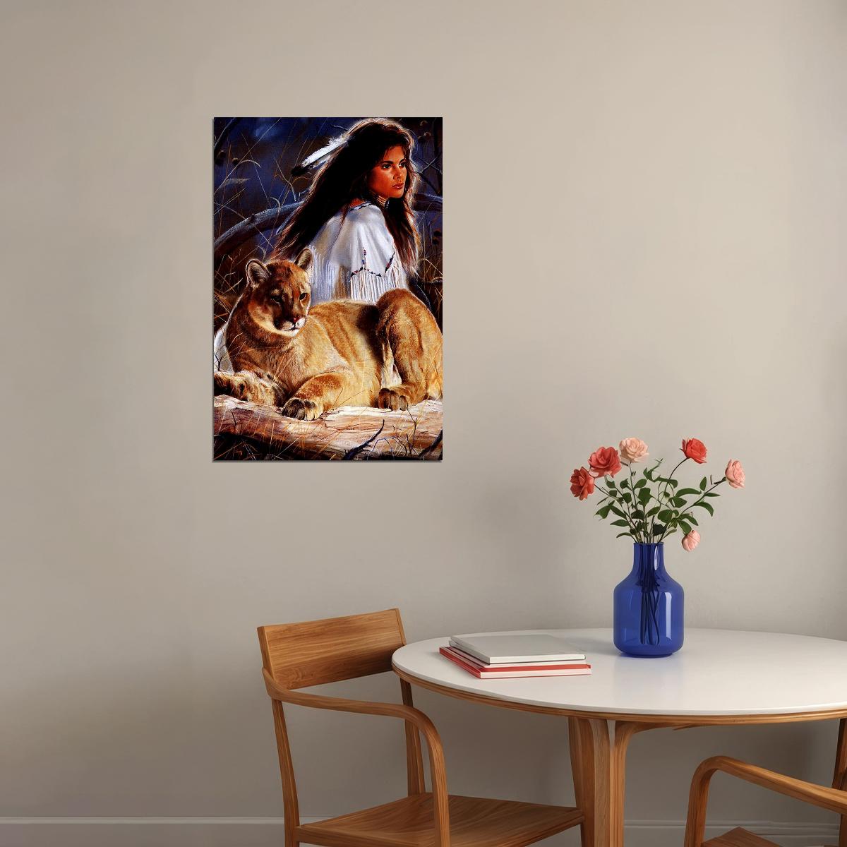 Indian Girl And Female Lion Nature Poster Wall Art Print Home Wall Decor - xonomax