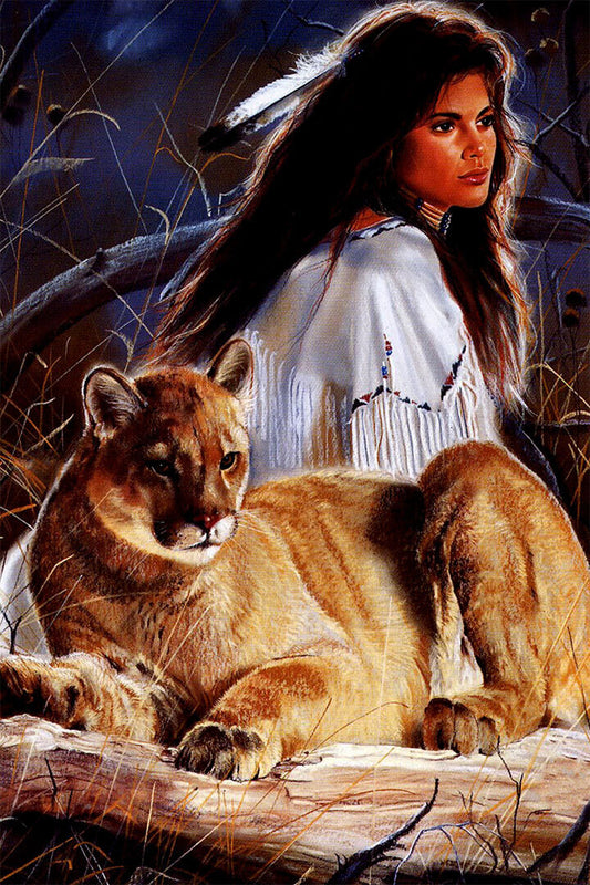 Indian Girl And Female Lion Nature Poster Wall Art Print Home Wall Decor - xonomax