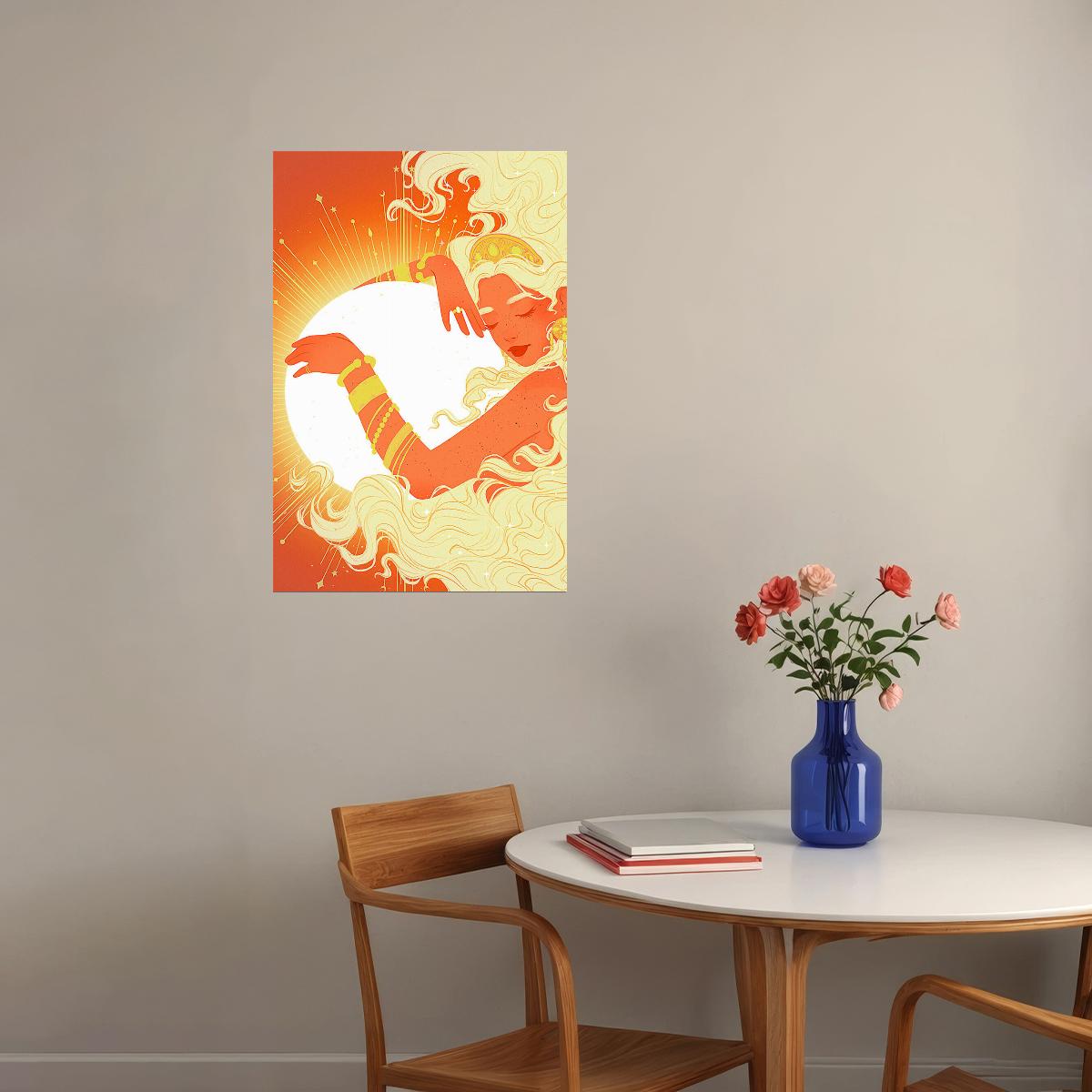 Psychedelic Sleeping Sun Illustration Poster Wall Art Print Home Wall Decor - xonomax