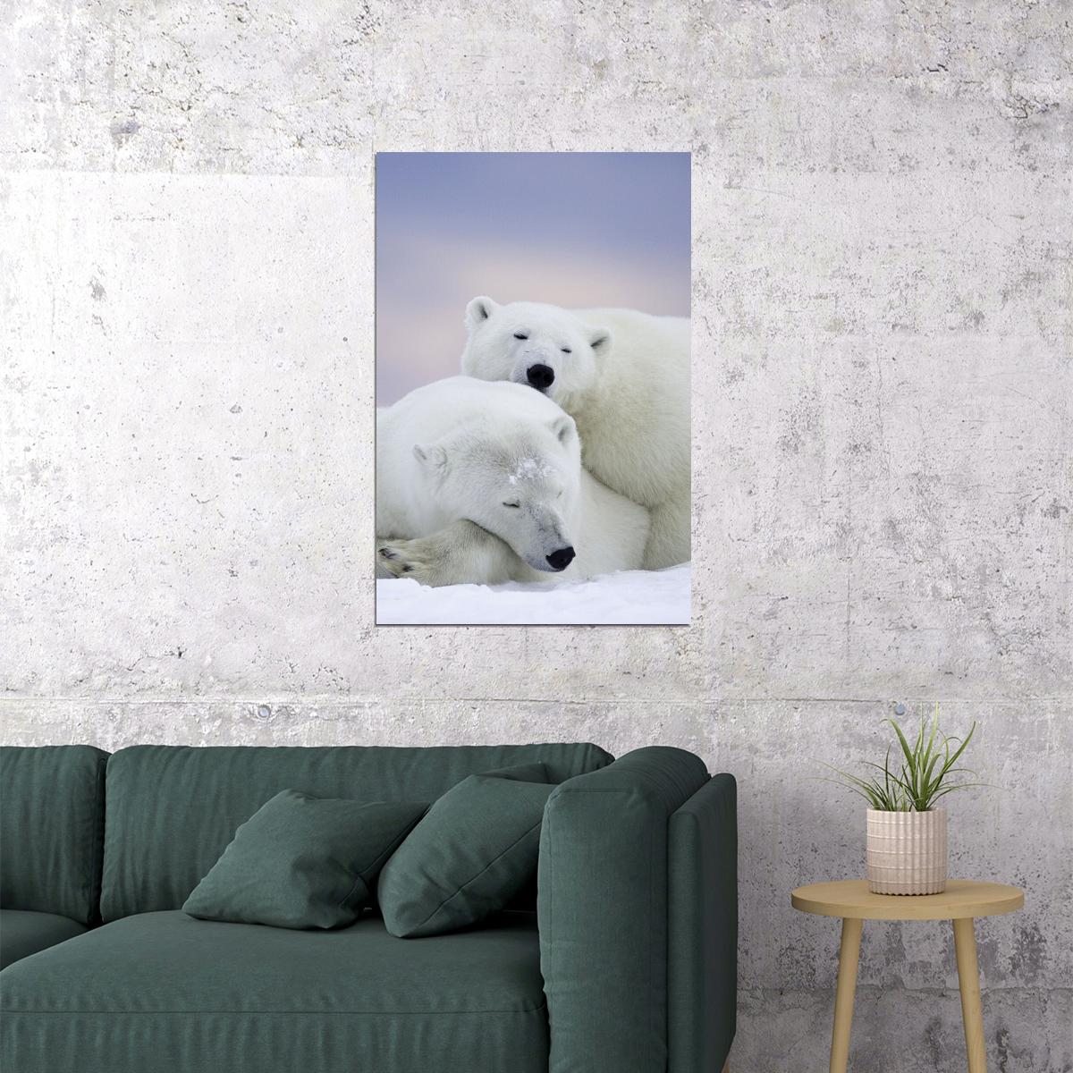 Polar Bears In The Snow Animals Polar Love Poster Wall Art Print Home Wall Decor