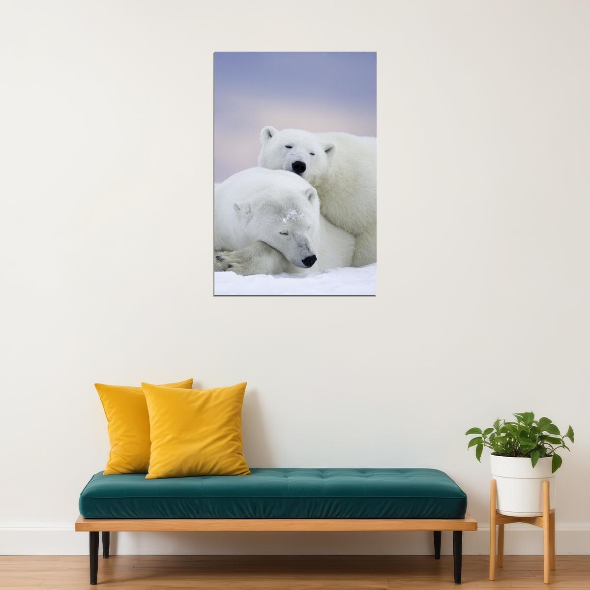 Polar Bears In The Snow Animals Polar Love Poster Wall Art Print Home Wall Decor