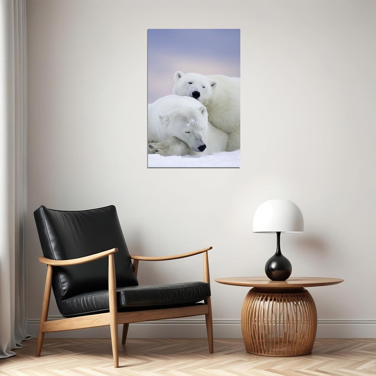Polar Bears In The Snow Animals Polar Love Poster Wall Art Print Home Wall Decor