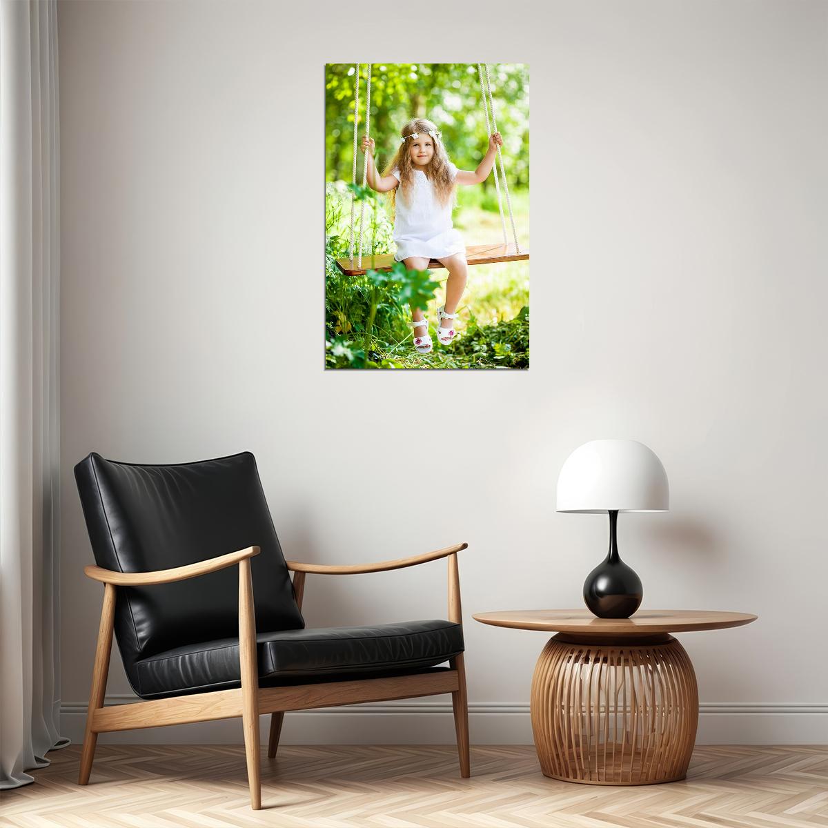 Little Girl In Swing Excitement Poster Wall Art Print Home Wall Decor