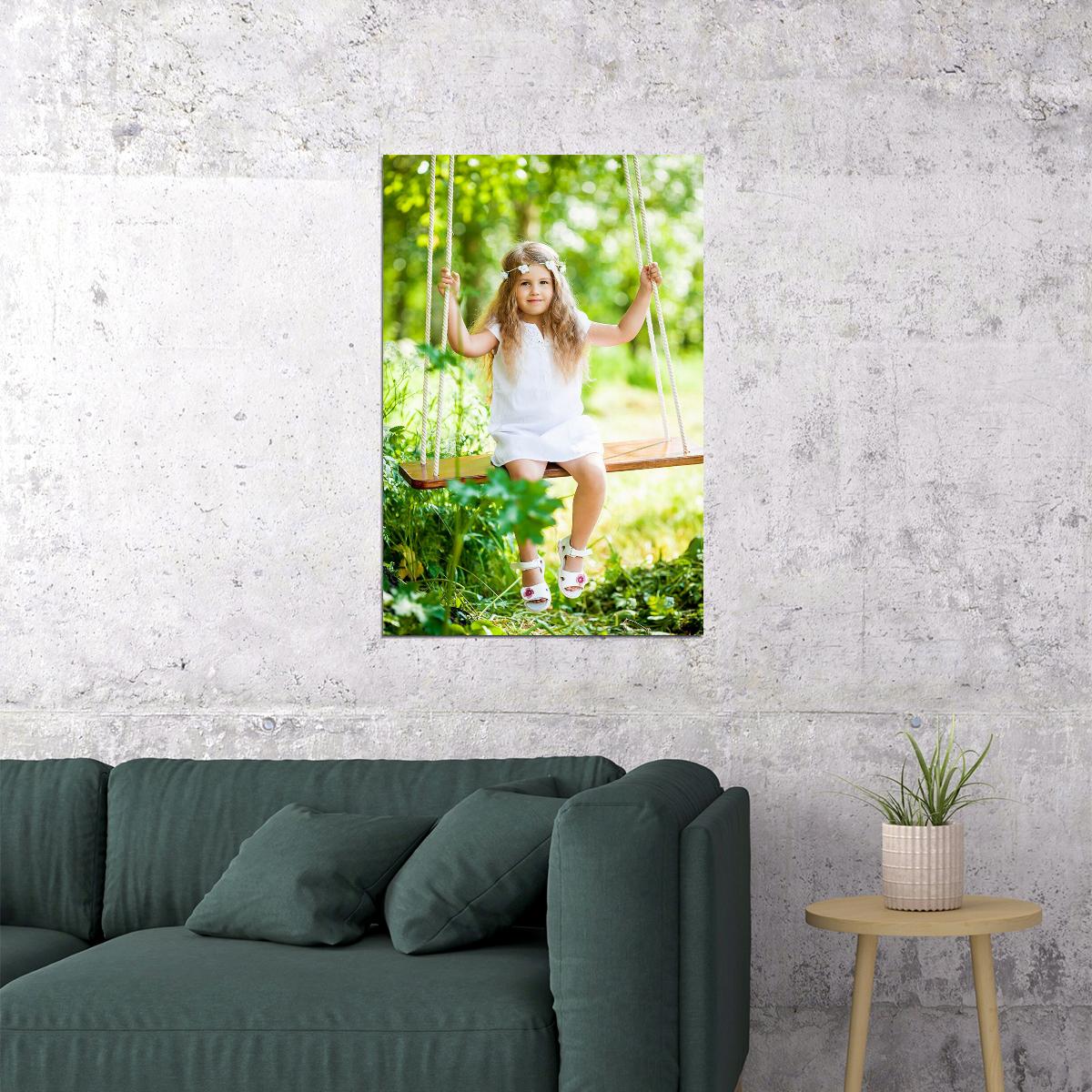 Little Girl In Swing Excitement Poster Wall Art Print Home Wall Decor