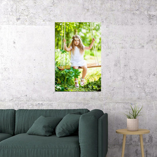 Little Girl In Swing Excitement Poster Wall Art Print Home Wall Decor