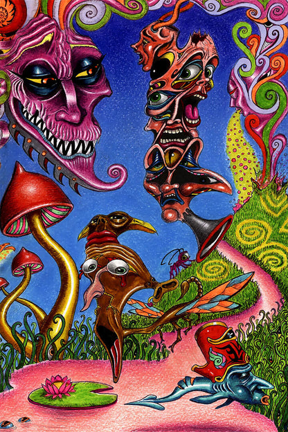Psychedelic Shrooming Colorful Figures Poster Wall Art Print Home Wall Decor