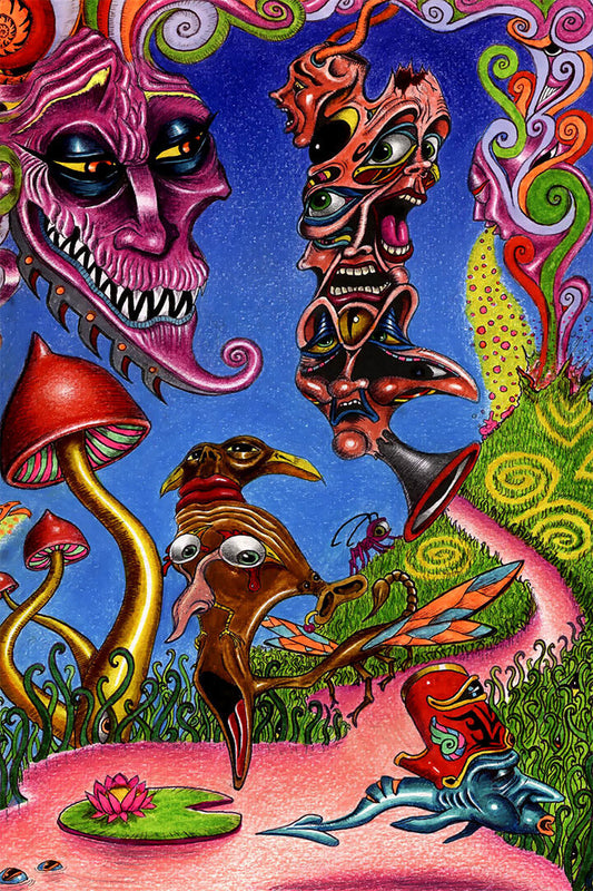 Psychedelic Shrooming Colorful Figures Poster Wall Art Print Home Wall Decor