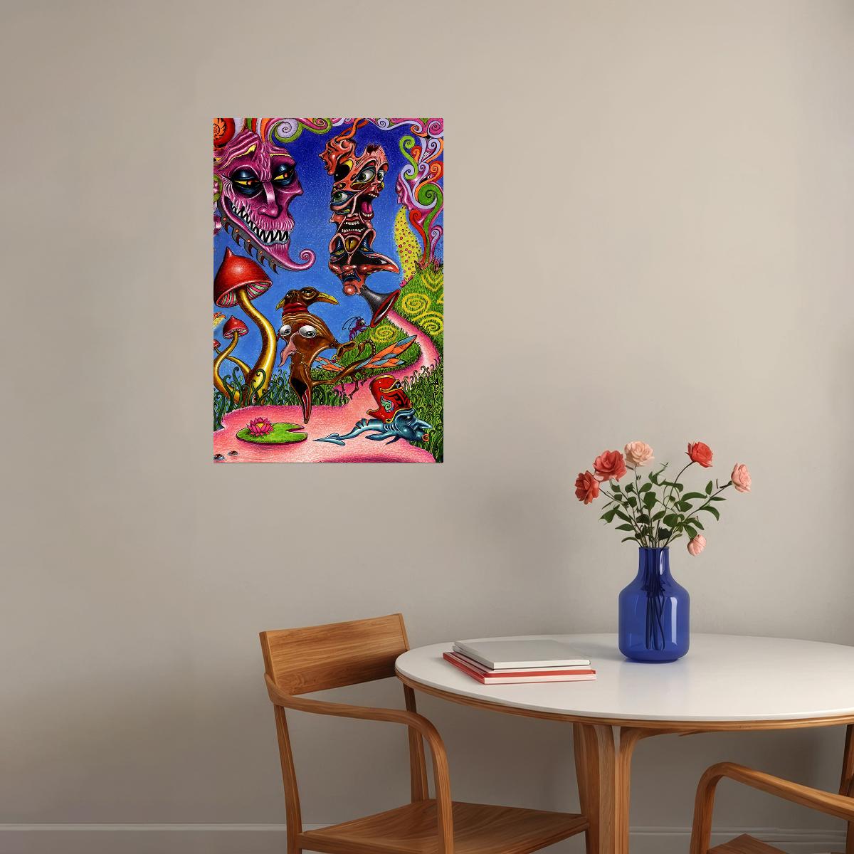 Psychedelic Shrooming Colorful Figures Poster Wall Art Print Home Wall Decor