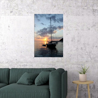Photo Sail Boat At Nature Sunset Poster Wall Art Print Home Wall Decor