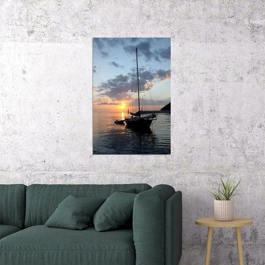 Photo Sail Boat At Nature Sunset Poster Wall Art Print Home Wall Decor