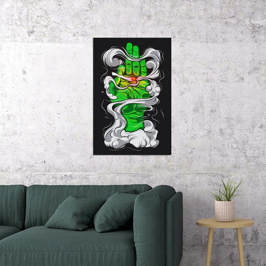 Pyschedelic Leaf Marijuana Theme Green Poster Wall Art Print Home Wall Decor
