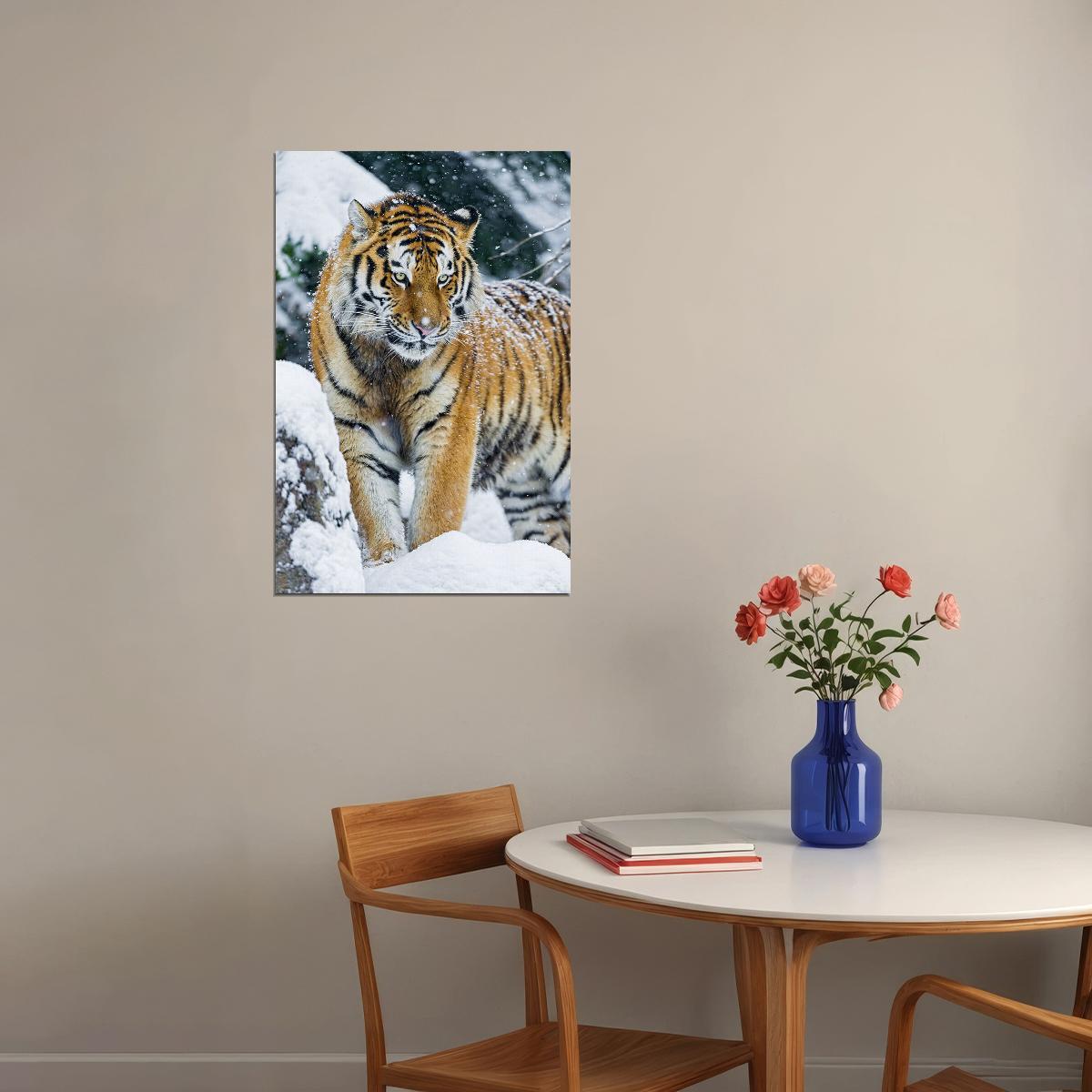 Tiger In Snow Animal Walking Picture Poster Wall Art Print Home Wall Decor