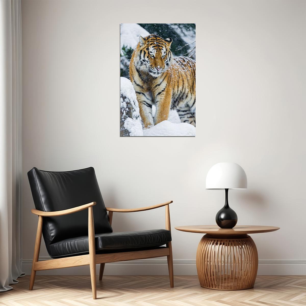 Tiger In Snow Animal Walking Picture Poster Wall Art Print Home Wall Decor