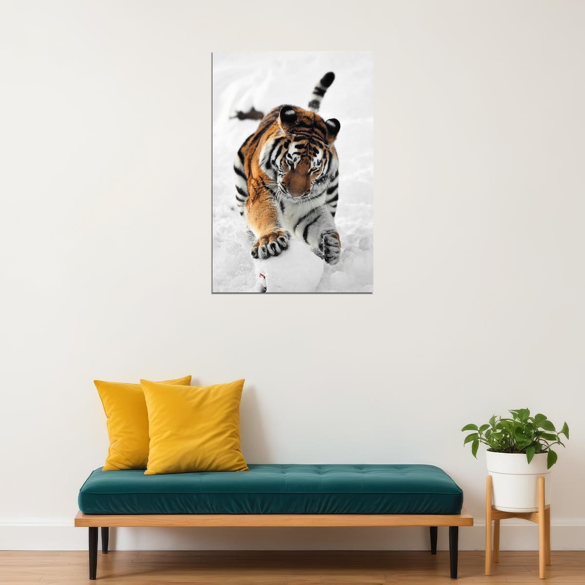Tiger In Snow Animal Dangerous Picture Poster Wall Art Print Home Wall Decor