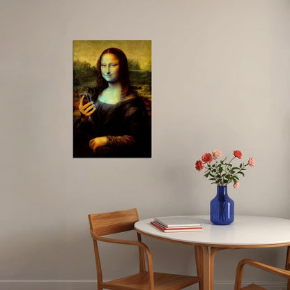 Naughty Mona Lisa Marijuana Themed Holding Phone Poster Wall Art Print Home Wall Decor